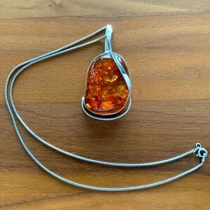 Stunning LARGE Baltic Amber one of a kind, handcrafted pendant, sterling silver.